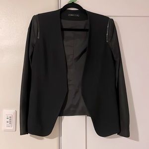 Beautiful Black Theory Blazer with Leather Sleeves and Zipper Detailing